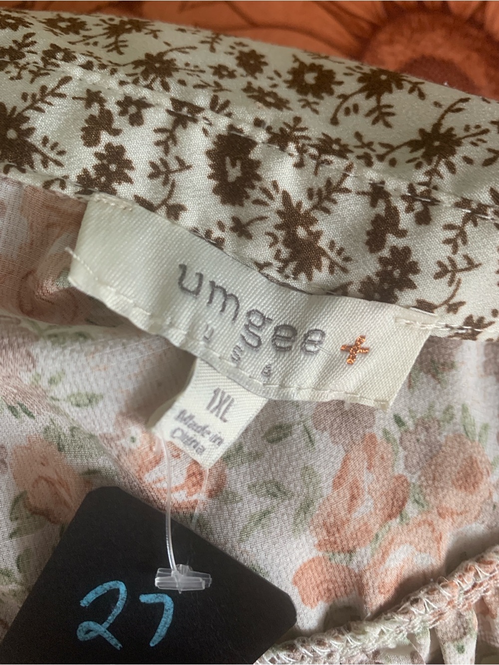 Umgee Cream Floral Button-Down Shirt with Peach Roses - Picture 8 of 9